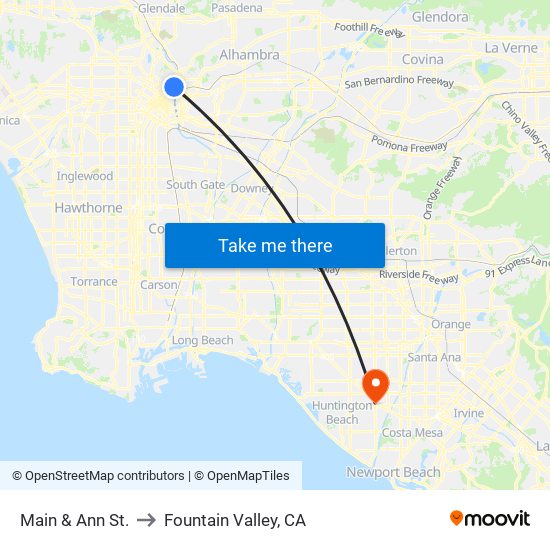 Main & Ann St. to Fountain Valley, CA map