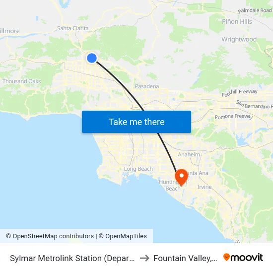 Sylmar Metrolink Station (Departing) to Fountain Valley, CA map