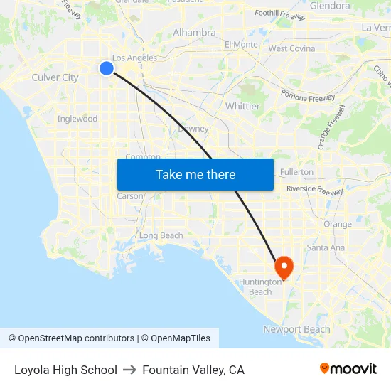 Loyola High School to Fountain Valley, CA map