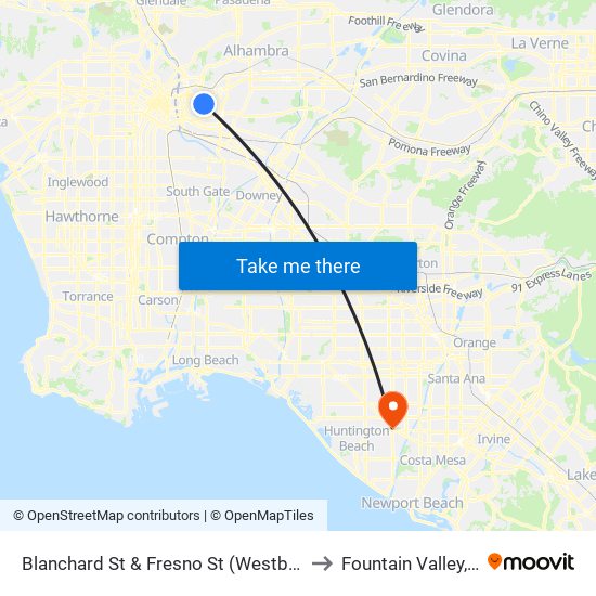 Blanchard St & Fresno St (Westbound) to Fountain Valley, CA map