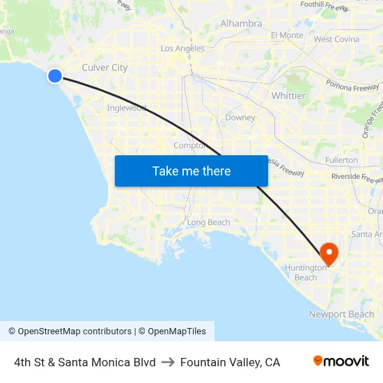 4th St & Santa Monica Blvd to Fountain Valley, CA map