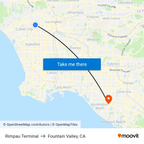 Rimpau Terminal to Fountain Valley, CA map