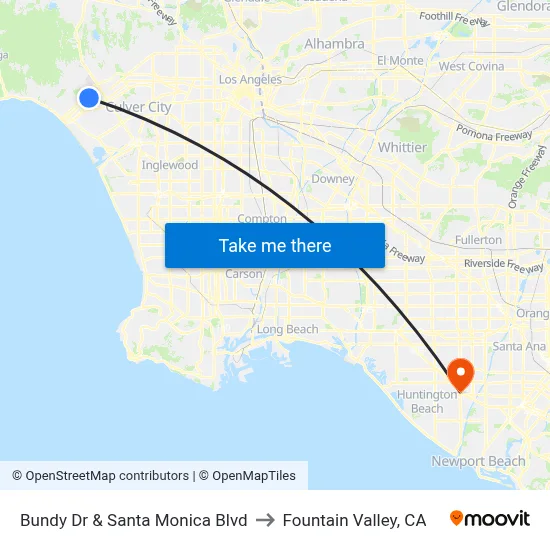 Bundy Dr & Santa Monica Blvd to Fountain Valley, CA map