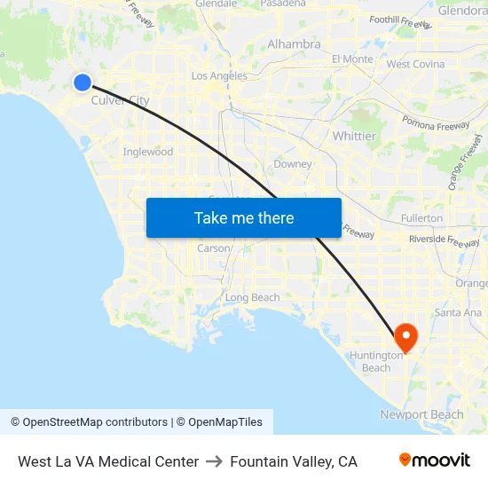 West La VA Medical Center to Fountain Valley, CA map