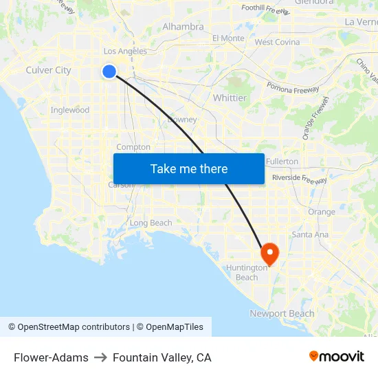 Flower-Adams to Fountain Valley, CA map