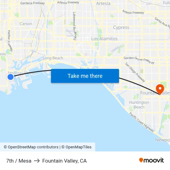 7th / Mesa to Fountain Valley, CA map