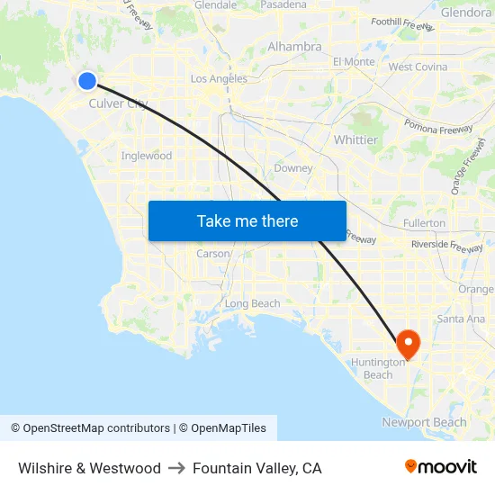 Wilshire & Westwood to Fountain Valley, CA map