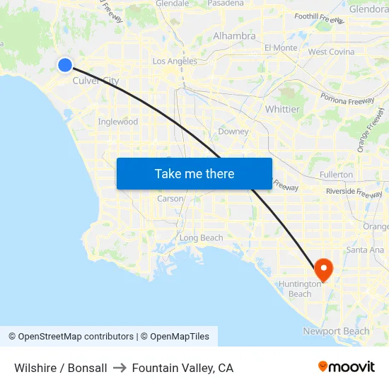 Wilshire / Bonsall to Fountain Valley, CA map