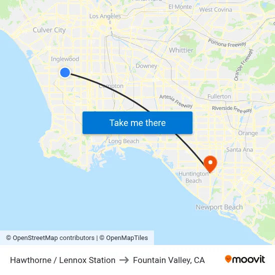 Hawthorne / Lennox Station to Fountain Valley, CA map