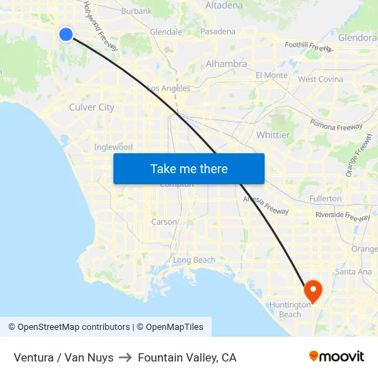 Ventura / Van Nuys to Fountain Valley, CA map