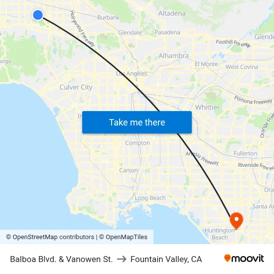 Balboa Blvd. & Vanowen St. to Fountain Valley, CA map
