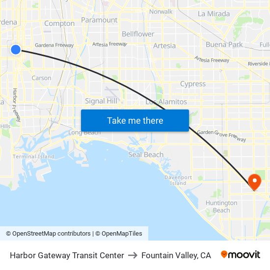 Harbor Gateway Transit Center to Fountain Valley, CA map