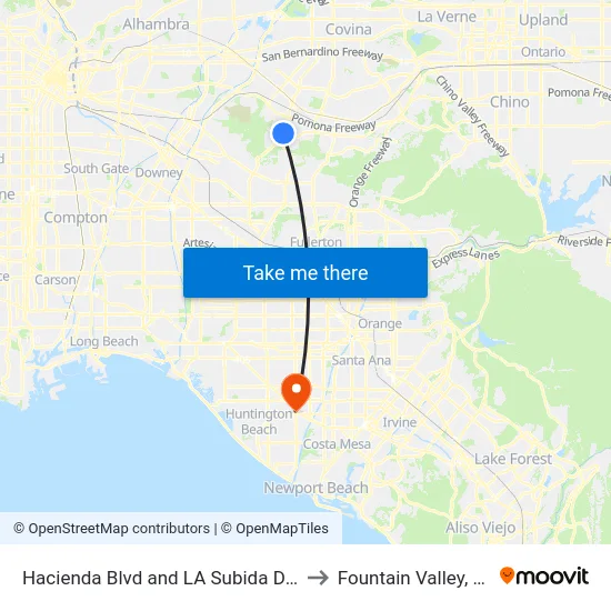 Hacienda Blvd and LA Subida Dr N to Fountain Valley, CA map