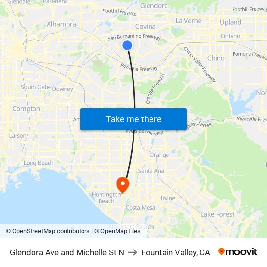 Glendora Ave and Michelle St N to Fountain Valley, CA map