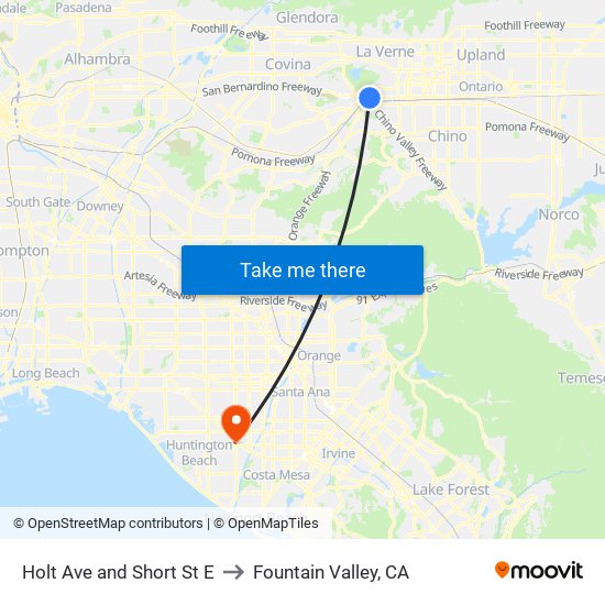 Holt Ave and Short St E to Fountain Valley, CA map