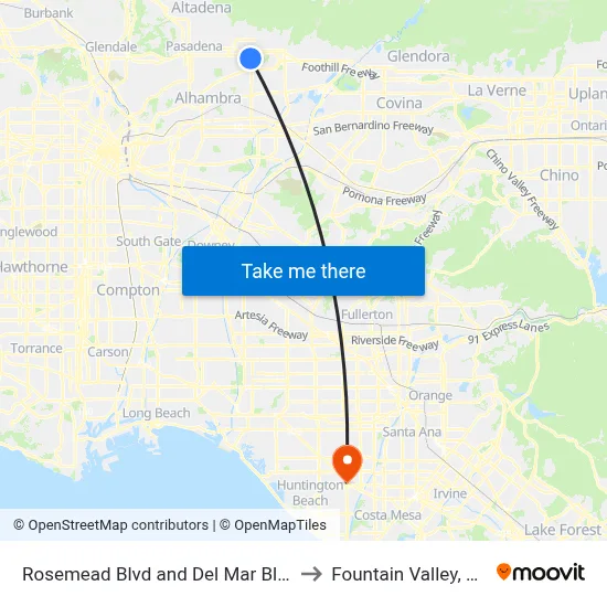 Rosemead Blvd and Del Mar Blvd to Fountain Valley, CA map