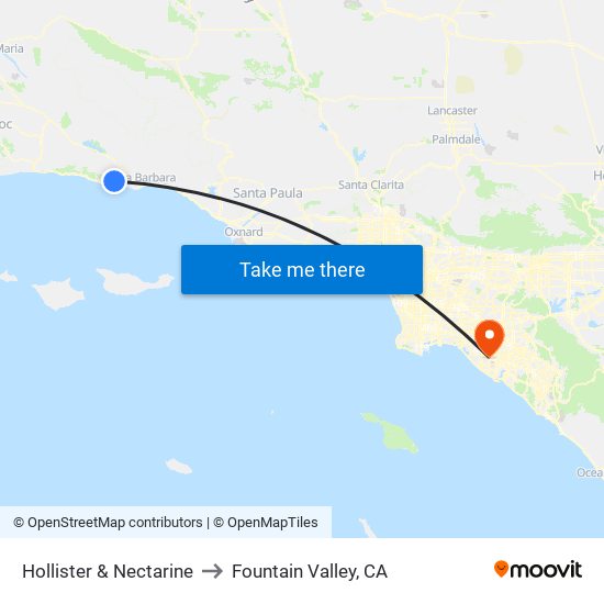 Hollister & Nectarine to Fountain Valley, CA map