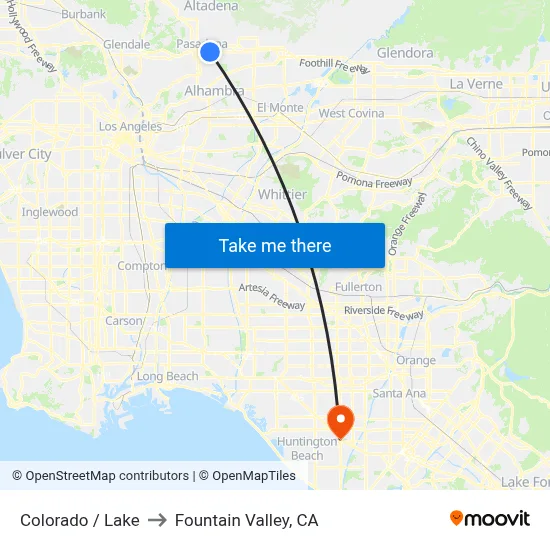 Colorado / Lake to Fountain Valley, CA map