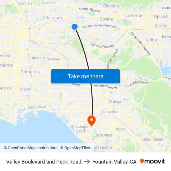 Valley Boulevard and Peck Road to Fountain Valley, CA map