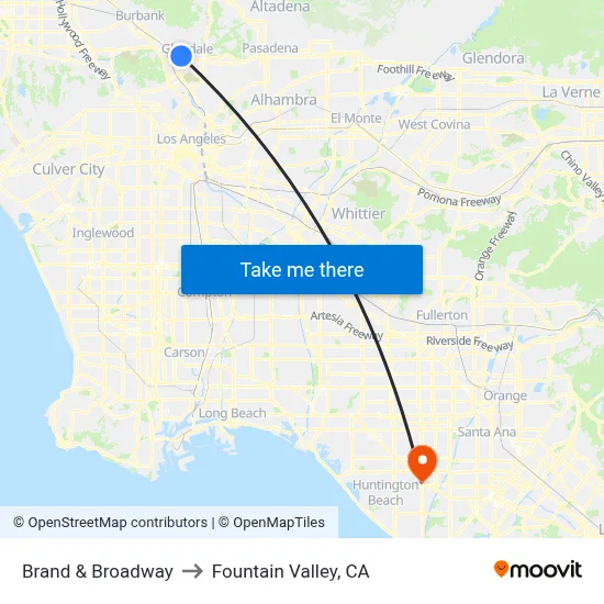Brand & Broadway to Fountain Valley, CA map