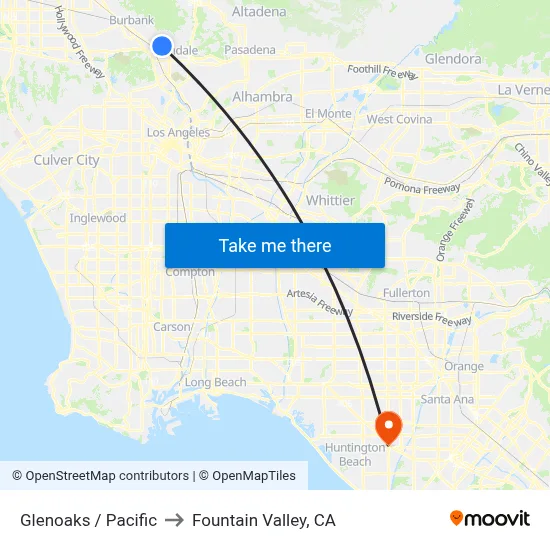 Glenoaks / Pacific to Fountain Valley, CA map