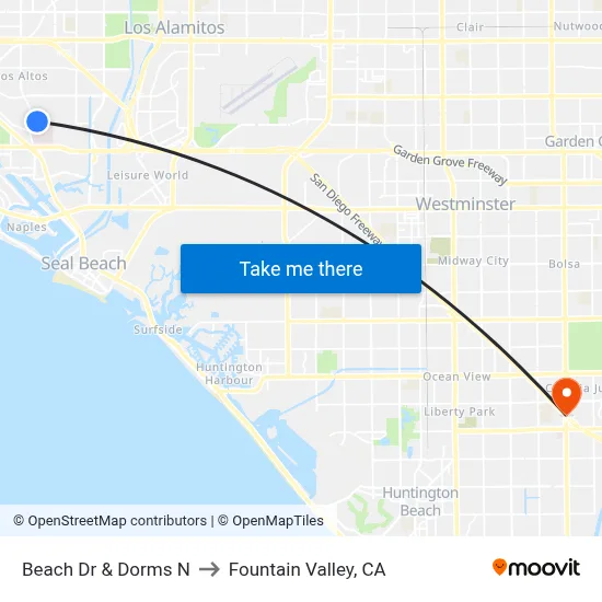 Beach Dr & Dorms N to Fountain Valley, CA map