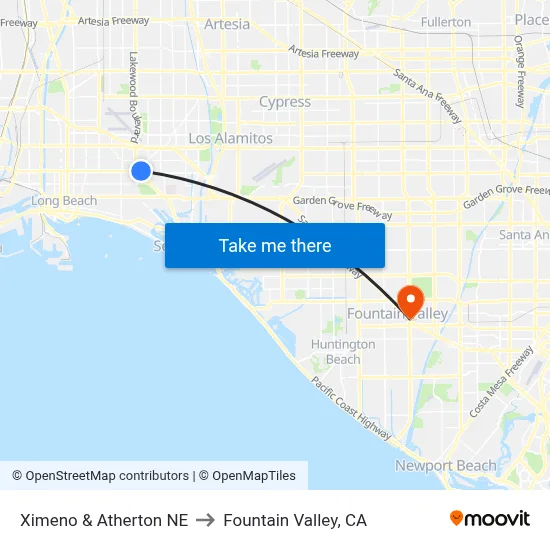 Ximeno & Atherton NE to Fountain Valley, CA map
