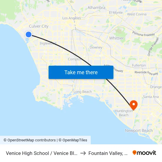 Venice High School / Venice Blvd to Fountain Valley, CA map