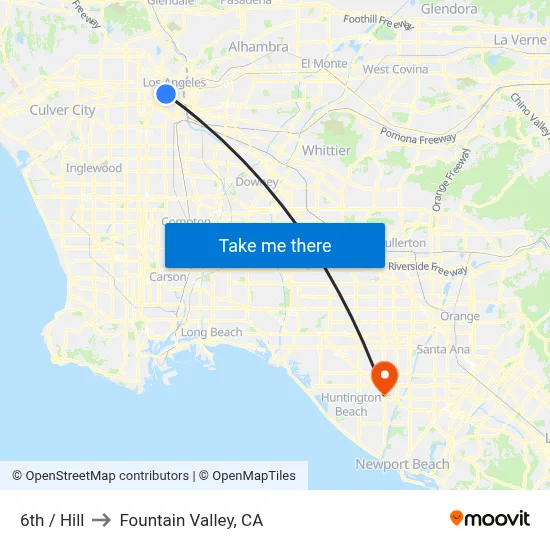 6th / Hill to Fountain Valley, CA map