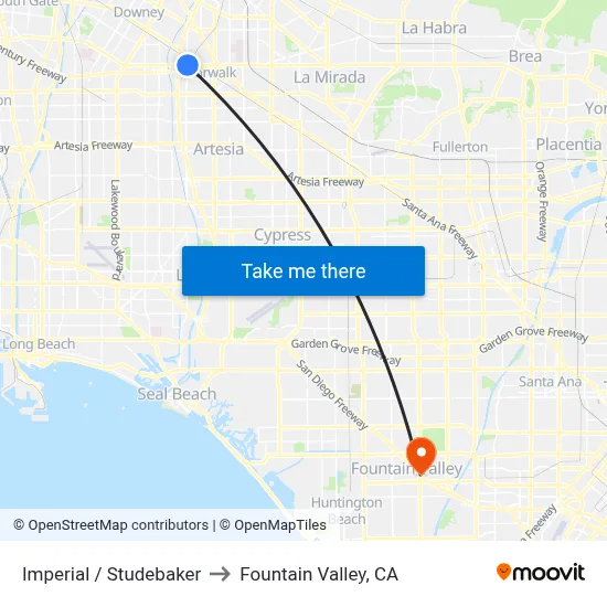 Imperial / Studebaker to Fountain Valley, CA map