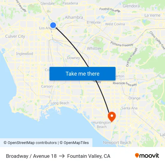 Broadway / Avenue 18 to Fountain Valley, CA map