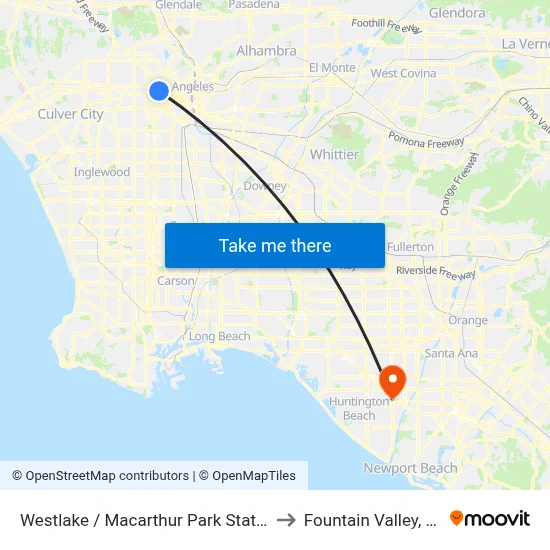 Westlake / Macarthur Park Station to Fountain Valley, CA map
