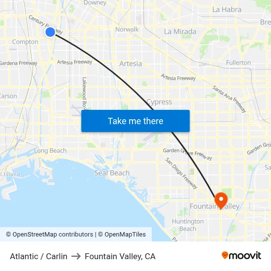 Atlantic / Carlin to Fountain Valley, CA map