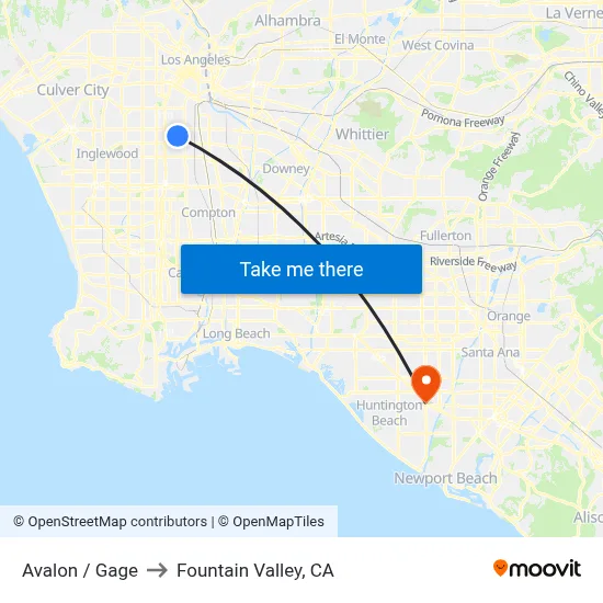 Avalon / Gage to Fountain Valley, CA map