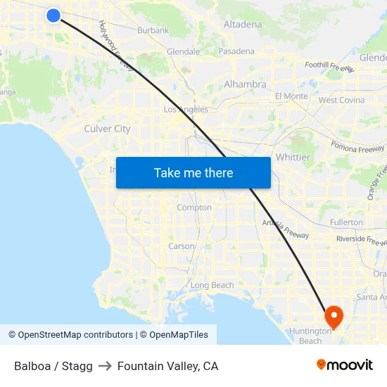 Balboa / Stagg to Fountain Valley, CA map