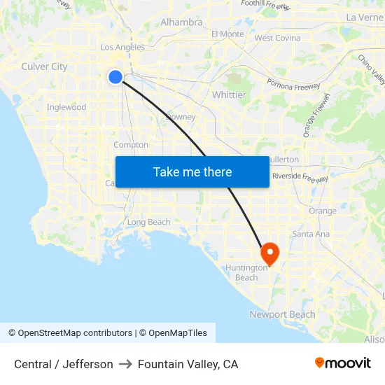 Central / Jefferson to Fountain Valley, CA map