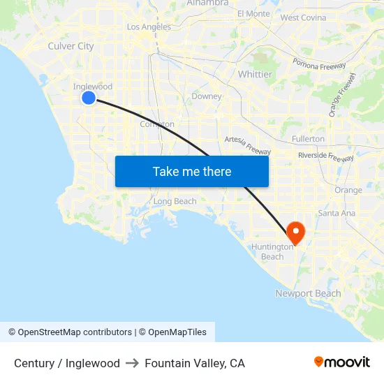 Century / Inglewood to Fountain Valley, CA map
