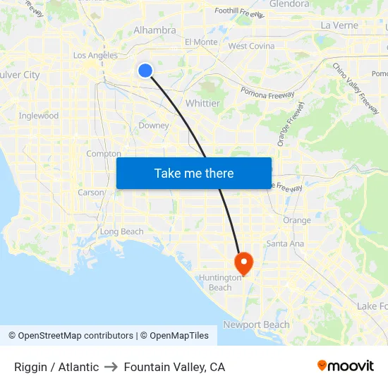 Riggin / Atlantic to Fountain Valley, CA map