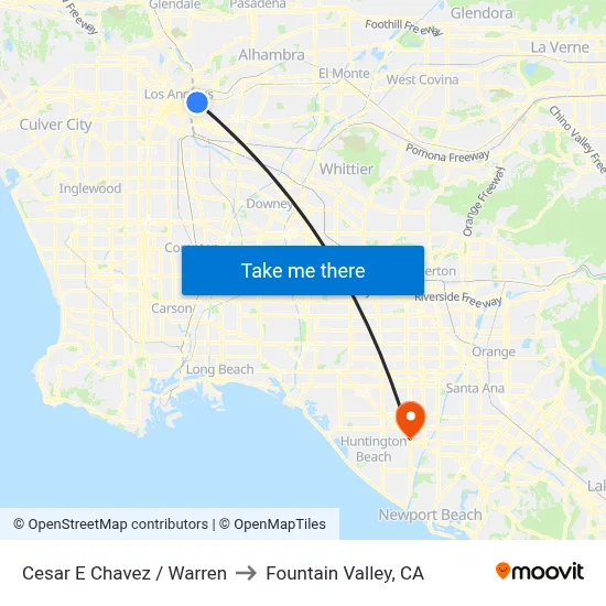 Cesar E Chavez / Warren to Fountain Valley, CA map