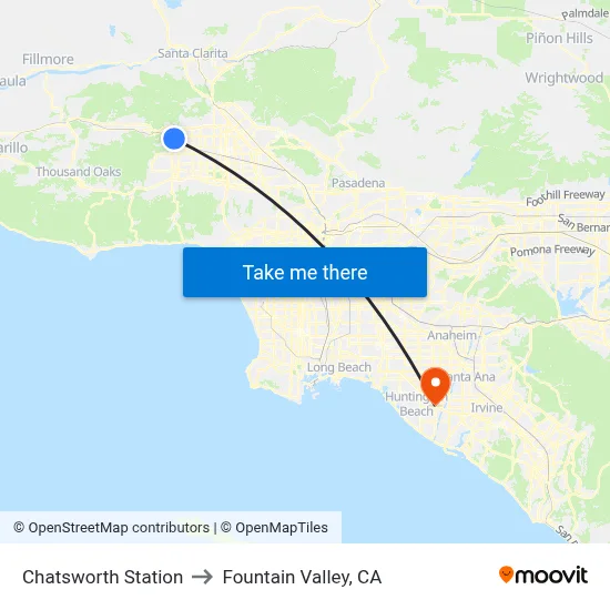 Chatsworth Station to Fountain Valley, CA map