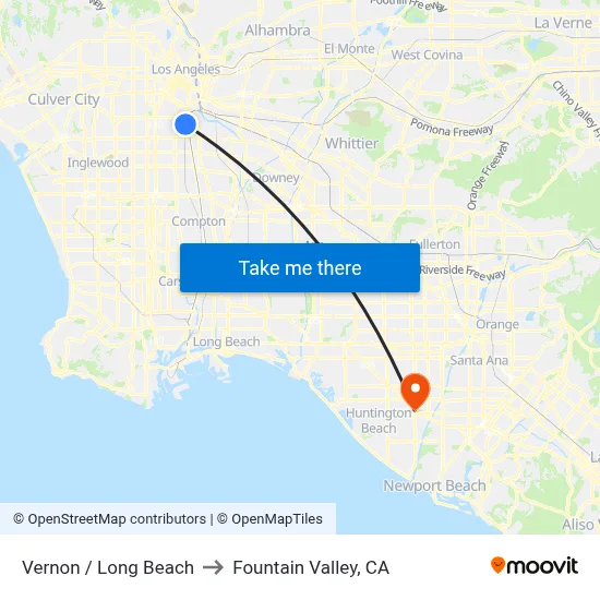 Vernon / Long Beach to Fountain Valley, CA map