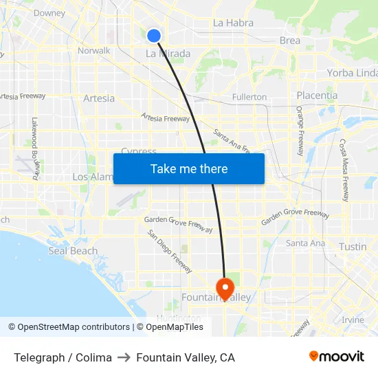 Telegraph / Colima to Fountain Valley, CA map
