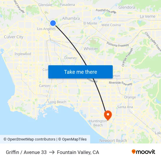 Griffin / Avenue 33 to Fountain Valley, CA map
