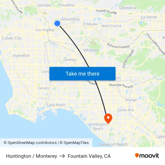 Huntington / Monterey to Fountain Valley, CA map