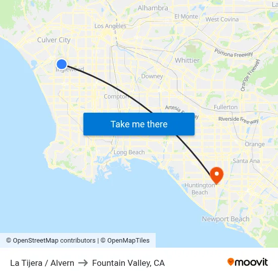 La Tijera / Alvern to Fountain Valley, CA map