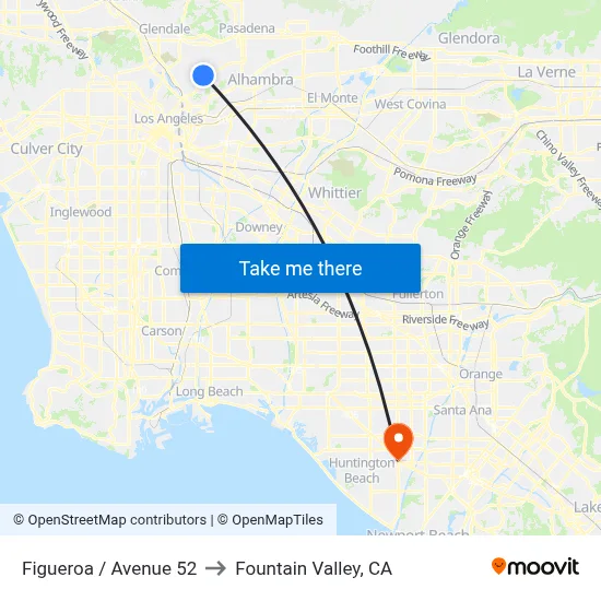 Figueroa / Avenue 52 to Fountain Valley, CA map