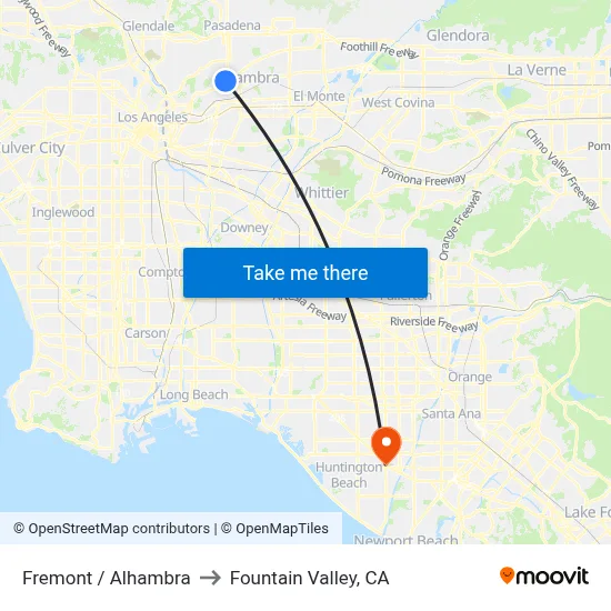 Fremont / Alhambra to Fountain Valley, CA map