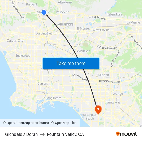 Glendale / Doran to Fountain Valley, CA map