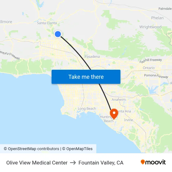 Olive View Medical Center to Fountain Valley, CA map