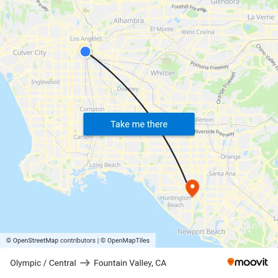 Olympic / Central to Fountain Valley, CA map